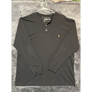 Southern Casanova Mens Large Henley Shirt Black Peruvian Cotton Long Sleeve Logo